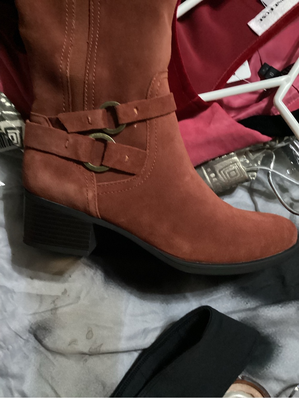 Knee-High Suede Riding Boot in Rust - Picture 2 of 8